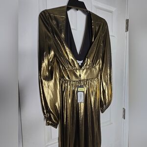NWT! GIANNI BINI Gold Metallic Long Sleeve Dress - Sz. 2